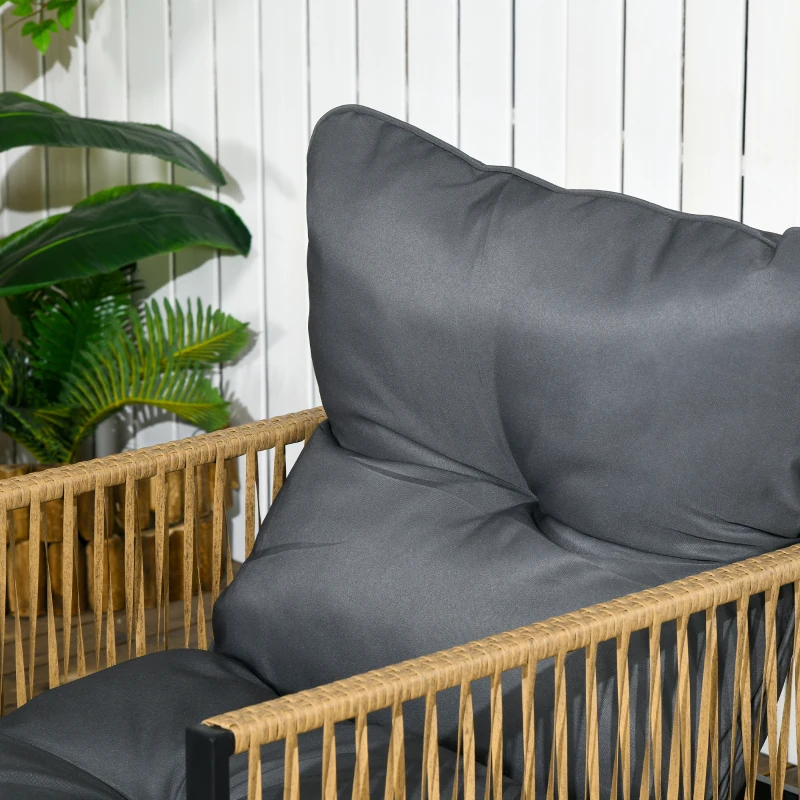Outsunny Ensemble salon de jardin 4 pièces canapé 2 places 2 fauteuils et 1 table basse plateau verre trempé 3 coussins - gris