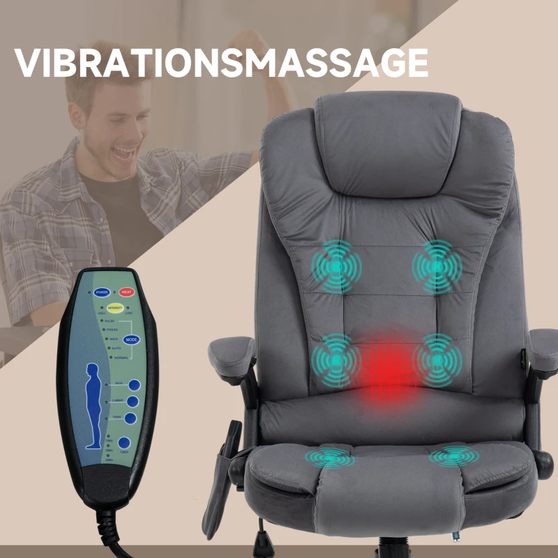 Vinsetto Bürostuhl mit Massage- & Wärmefunktion, ergonomisch, höhenverstellbar, Dunkelgrau(m-4)