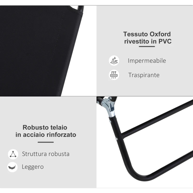 Outsunny Sdraio da Giardino Pieghevole con Schienale Regolabile, Acciaio e Tessuto Oxford, 188x56x28cm, Nero