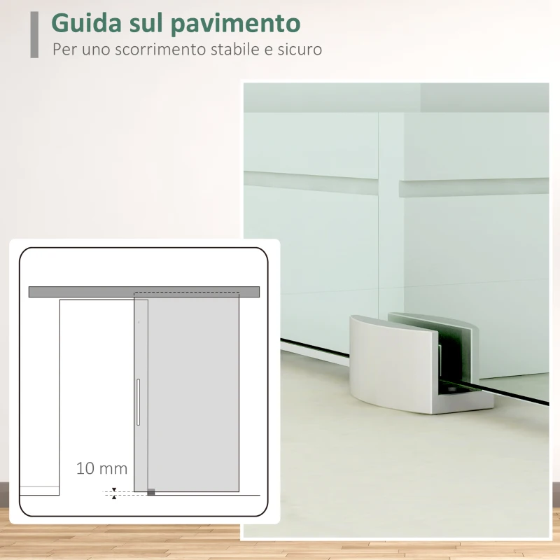 HOMCOM Porta Scorrevole Interna in Vetro Smerigliato e Satinato con Binario B2 e Maniglia per Bagno Cucina Studio Vetro 205x 77,5x 0,8cm