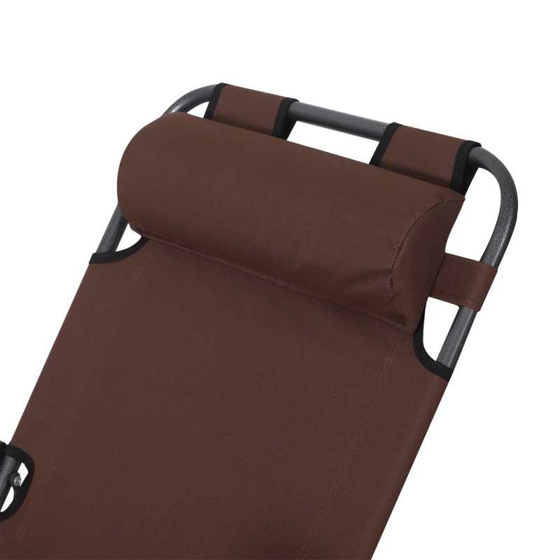 Outsunny Chaise Longue inclinable transat Bain de Soleil fauteuil relax jardin 2 en 1 Pliant têtière Amovible Charge Max. 136 Kg Toile Oxford Facile d'entretien Marron