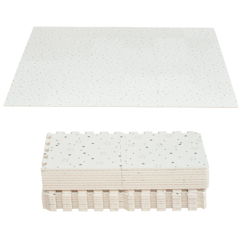 HOMCOM Kinder Puzzlematte Kinderspielteppich Spielteppich 36 Stück mit 24 Seitenstreifen und rutschfesten Vorderseite für Keller Garage Wohnzimmer Spielzimmer wasserabweisend EVA Weiß 31,5 x 31,5 cm