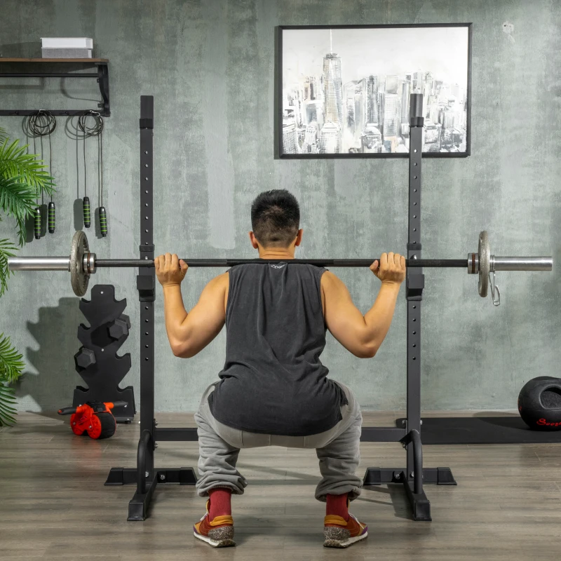 HOMCOM Porta Bilanciere Regolabile con Supporti per Dip Station e Push Up, 111-151x69x120-150 cm, Nero