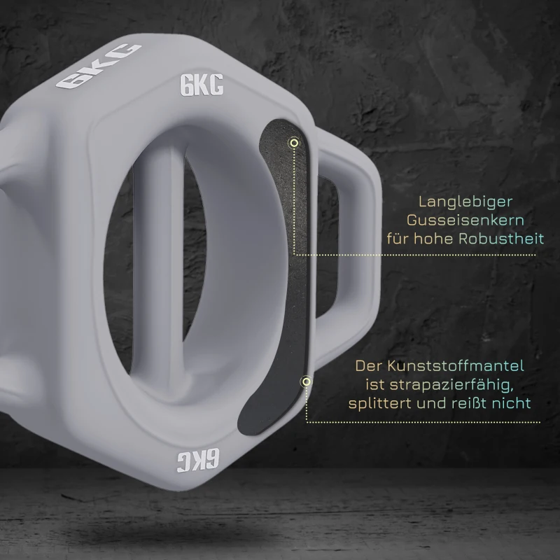 SPORTNOW 3-in-1 Multifunktionshantel, 6 kg, rutschfest, geruchsarm, Kunststoffmantel, Eisenkern, grau