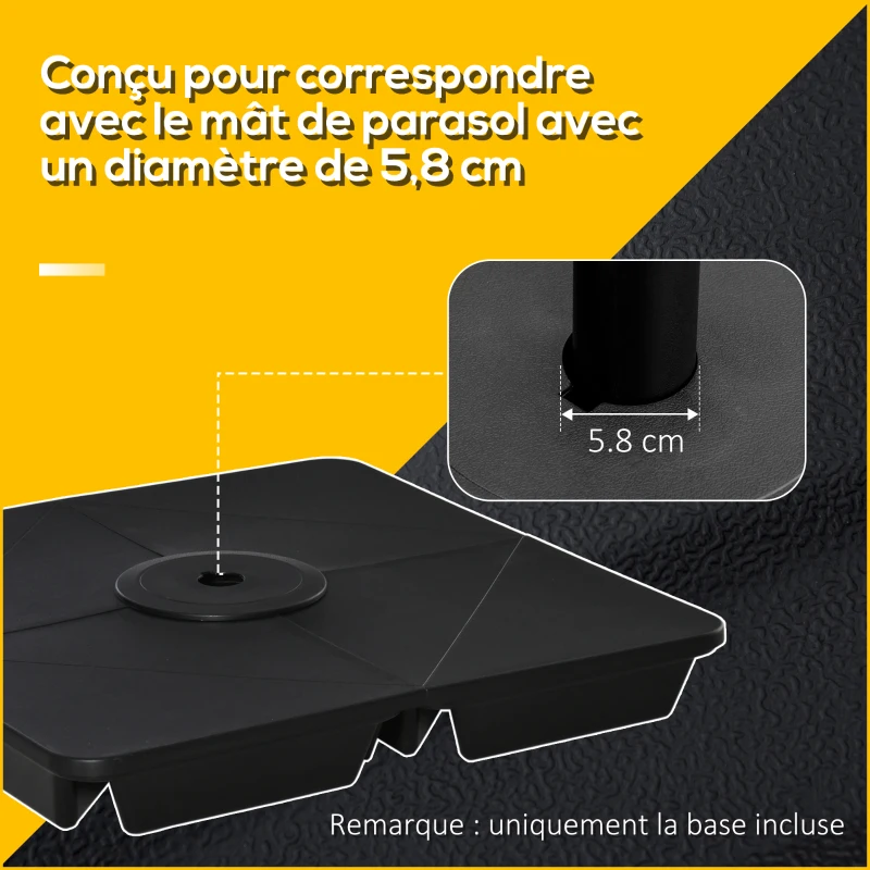 Outsunny Pied de parasol carré poids de supports pour parasol avec 4 plaques PP - A remplir d'eau ou de sable jusqu'à 80 kg - 89 x 89 x 11 cm noir