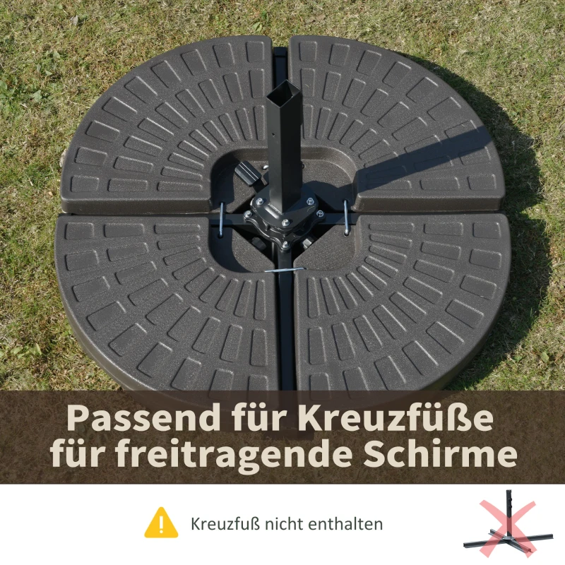 Outsunny Sonnenschirmständer 4-teilig, Schirmgewicht, Schirmständer, Bodenkreuz befüllbar mit Sand/Wasser bis 25/17 kg, Gewichte Sonnenschirmfuß HDPE Kaffee