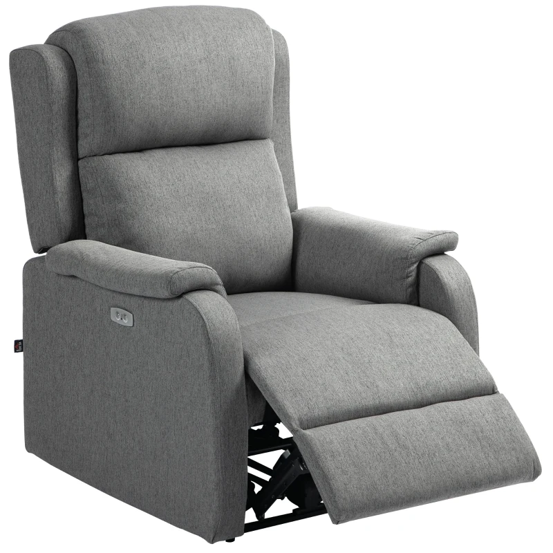 HOMCOM Poltrona Reclinabile con Poggiapiedi, in Tessuto Effetto Lino, Legno e Metallo, 77x91x106 cm, Grigio Scuro