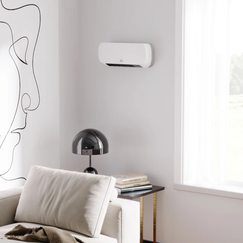 HOMCOM Calefactor Eléctrico Bajo Consumo, 1000W/2000W, Calefactor de Baño de Pared con Pantalla LED, IPX2, 3 Modos, Protección contra Sobrecalentamiento, Temporizador, Mando a Distancia, Blanco
