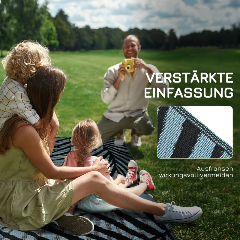 Outsunny Outdoor Wendeteppich, wasserfest, Blattmuster, 182x274cm, Blau/Schwarz/Creme