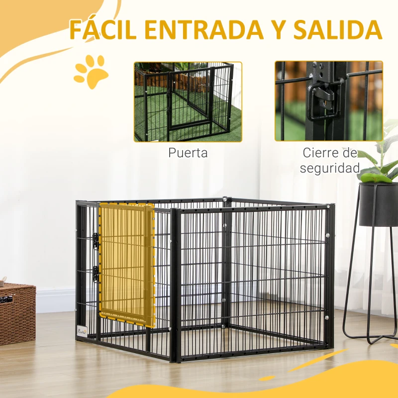 PawHut Parque para Perros de 6 Paneles Valla Metálica para Mascotas con Ancho Ajustable 82,5-150x79x61 cm Negro