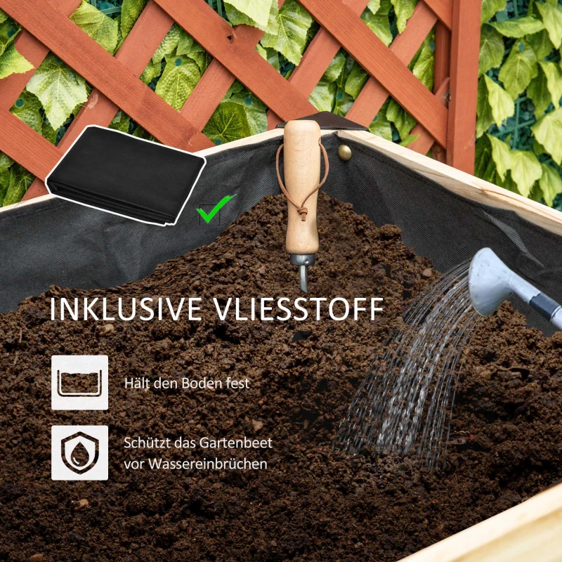 Outsunny Hochbeet Pflanzkasten Blumenkasten Blumentopf Kräuterbeet mit Vliesstoff Massivholz Stahl Natur+Schwarz 120 x 60 x 74 cm