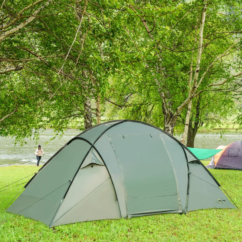 Outsunny Familienzelt Campingzelt 4-5 Personen Großer Stauraum Wasserdicht WS 2000mm mit Dach Grün
