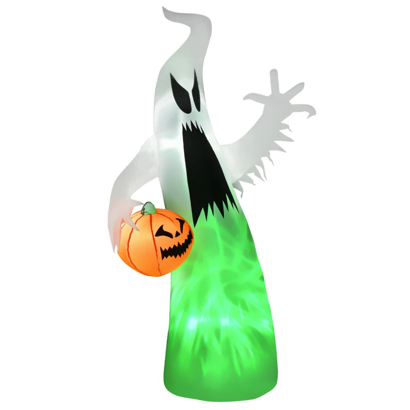 HOMCOM Selbst aufblasendes Spuk Gespenst Geist LED beleuchtet Halloween Dekoration Polyester Weiß 105 x 65 x 180 cm