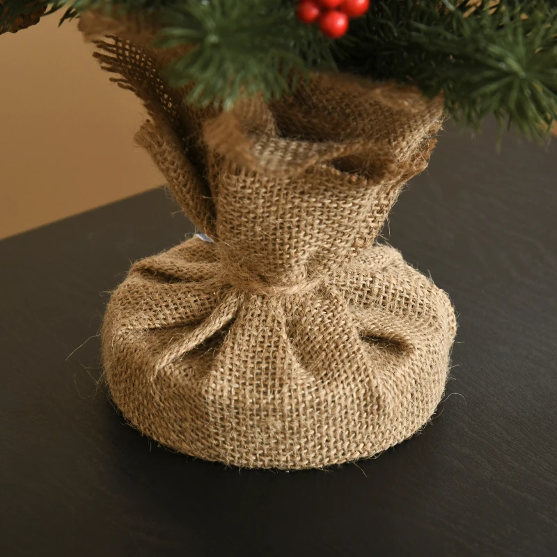 HOMCOM Mini-Weihnachtsbaum Weihnachtsdekoration, inkl. Schmuck, rote Beeren, 50 cm hoch, inkl. Zementsockel, Grün + Mehrfarbig