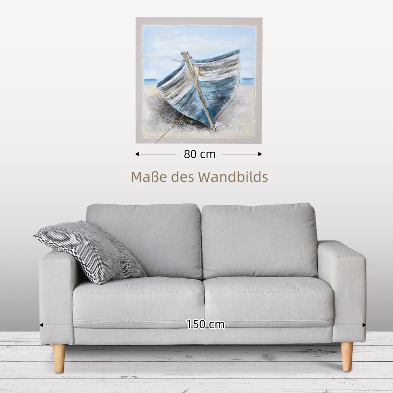 HOMCOM Wandbild "Boot am Strand" Nostalgisch 80L x 80B x 2,8H cm