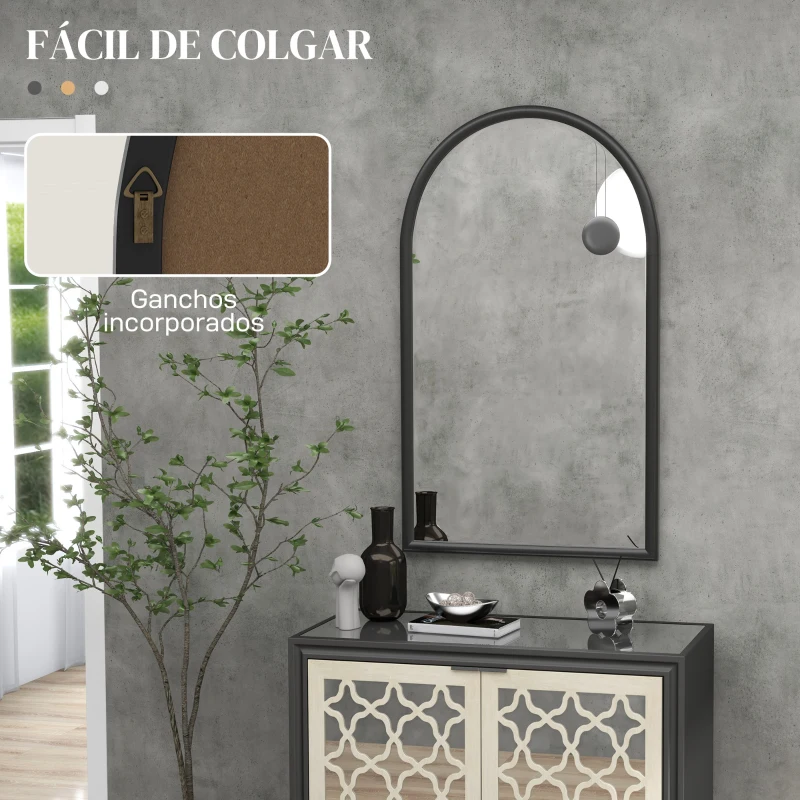 HOMCOM Espejo de Pared 65x110 cm con Marco de Madera en Forma de Ventana Espejo Decorativo para Salón Dormitorio Negro