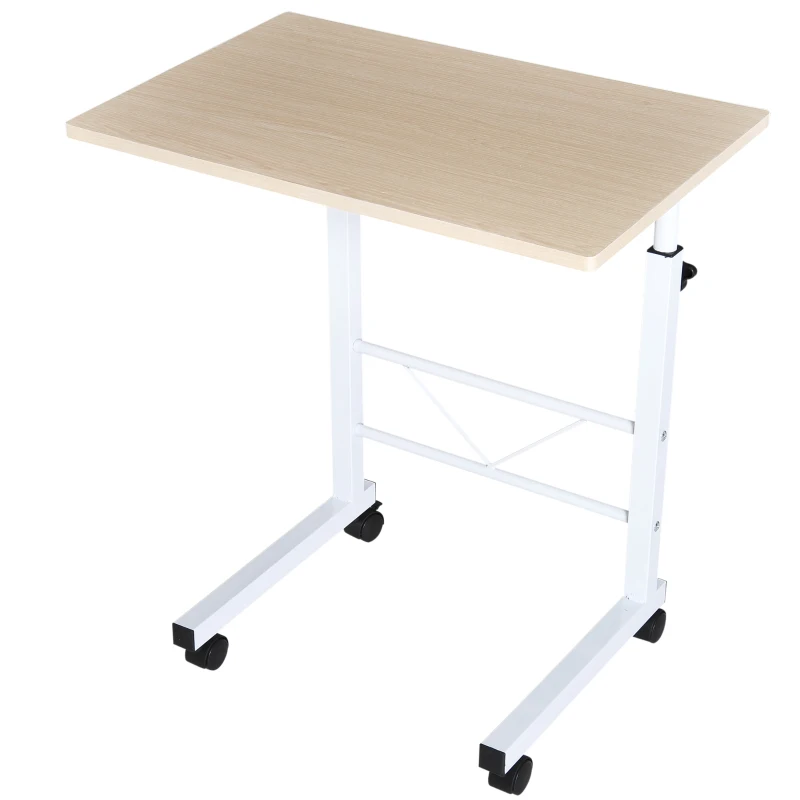 HOMCOM Table roulante de lit canapé table pour ordinateur table informatique dim. 60L x 40l x 68-78H cm hauteur réglable 4 roulettes blanc érable