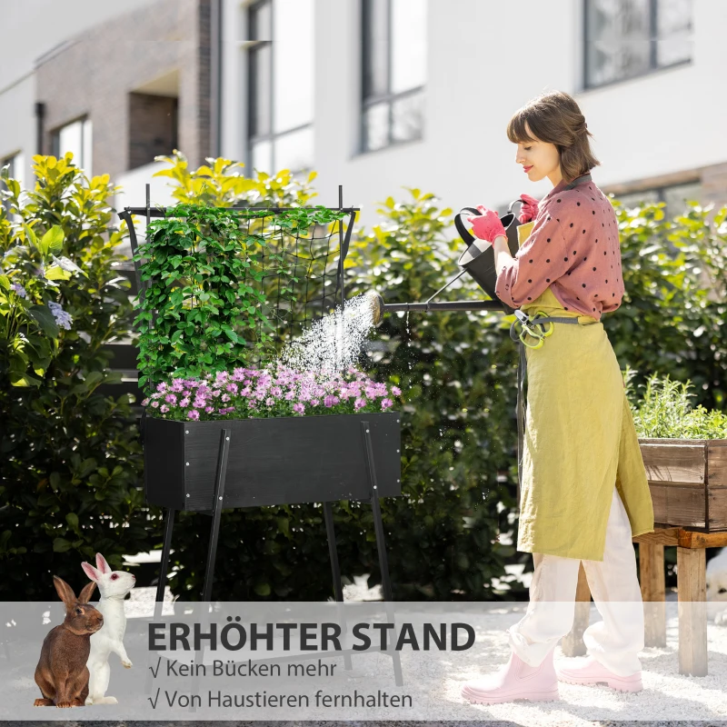 Outsunny Hochbeet mit Rankhilfe, inkl. 1 Ablage, Massivholz, 89 cm x 34 cm x 168 cm, Schwarz