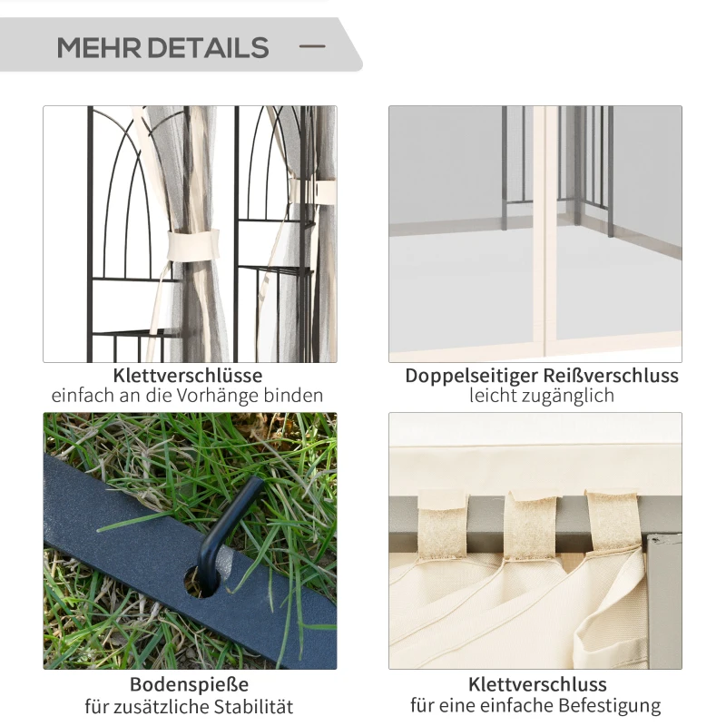 Outsunny Gartenpavillon mit Doppeldach Pavillon Gartenzelt Festzelt Partyzelt mit 4 x Seitenwand Metall+Polyester Cremeweiß 2,99 x 2,99 x 2,74 m