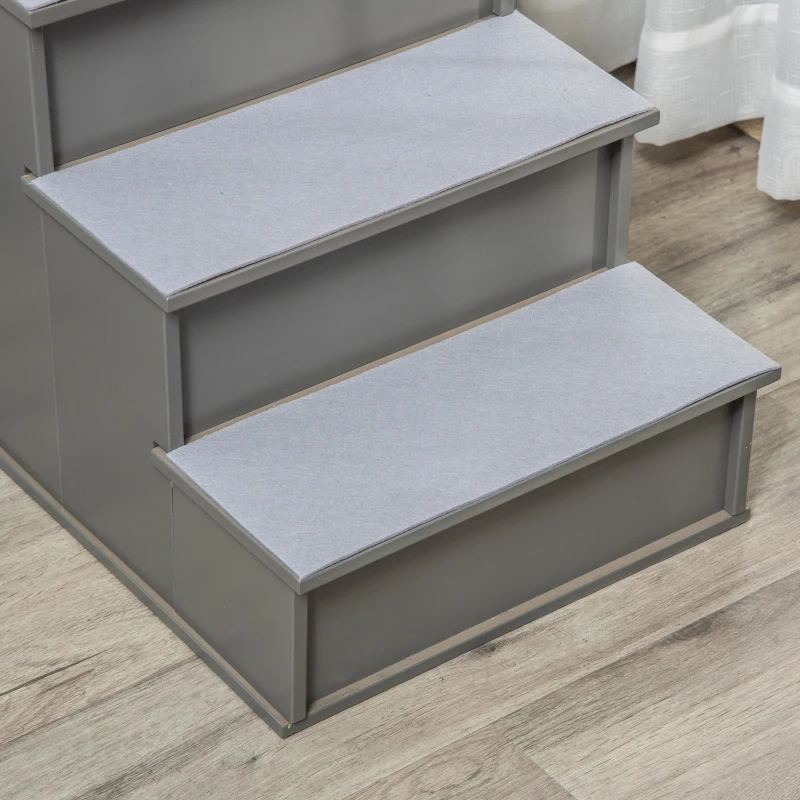 PawHut Haustiertreppe, für Hunde/Katzen, 4-stufig, Kurzplüsch, bis 30 kg, 40 x 59 x 54,2 cm, Grau(m-9)