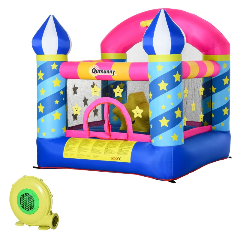 Outsunny Castello Gonfiabile Gigante Colorato e con Gonfiatore, Gioco Gonfiabile per Bambini 3-8 Anni, 195x195x215cm