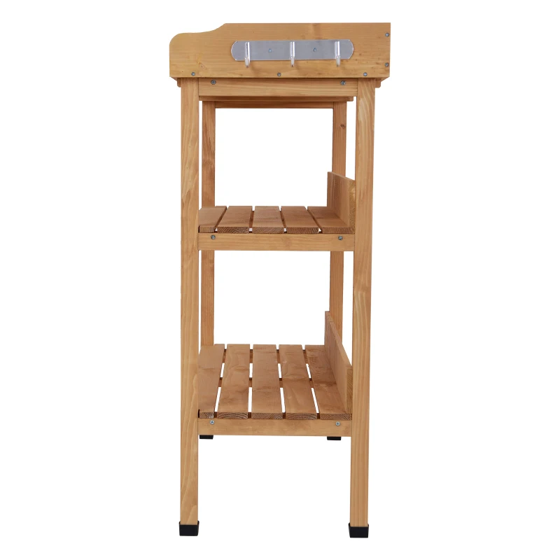 Outsunny Pflanztisch Gärtnertisch Blumentisch mit Metall Arbeitsfläche Garten Holz Natur 76 x 37 x 89 cm