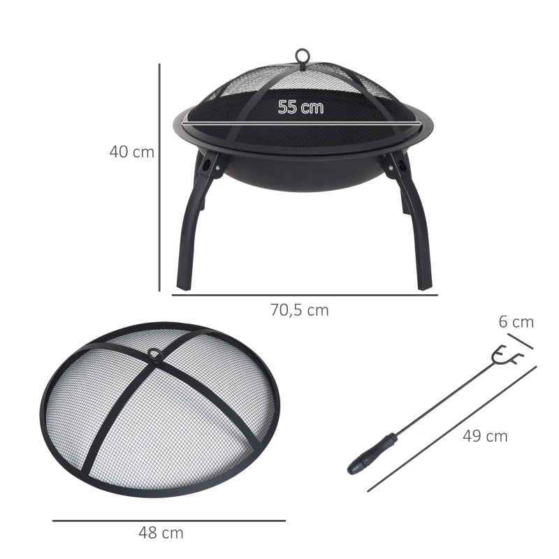 Outsunny Feuerschale Feuerkorb Feuerstelle mit Funkenschutz klappbar Garten 55cm Schwarz 70,5x70,5x40cm