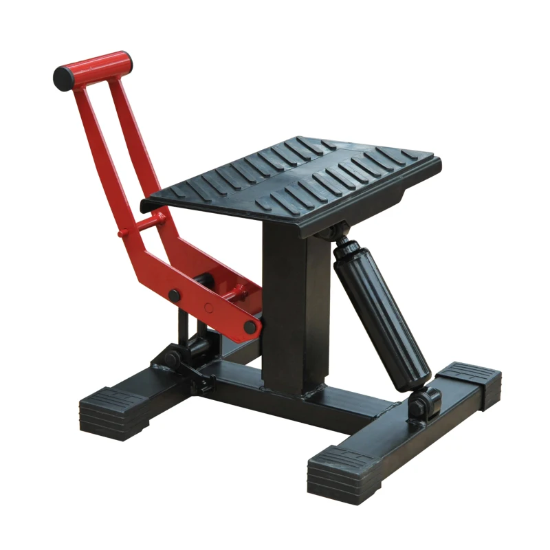 HOMCOM Cavalletto Alzamoto ad Altezza Regolabile con Manovella, in Acciaio e Gomma, 28x17.5x24.5-35.5 cm, Nero e Rosso