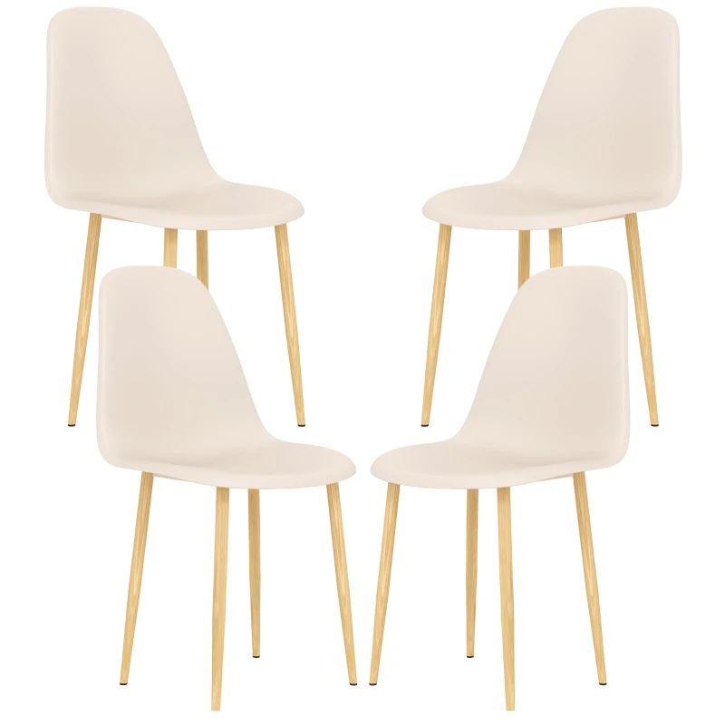 HOMCOM Modern Dining Chairs Set of 4, Kitchen Chairs with Backrest and Steel Legs for Dining Room, Living Room, Khaki