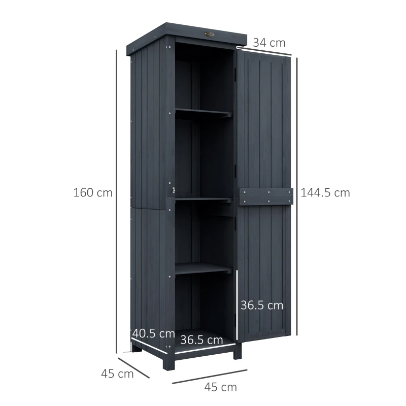 Outsunny Casetta Porta Attrezzi a 3 Ripiani in Legno da Abete con Tetto in Metallo, 45x45x160 cm, Grigio