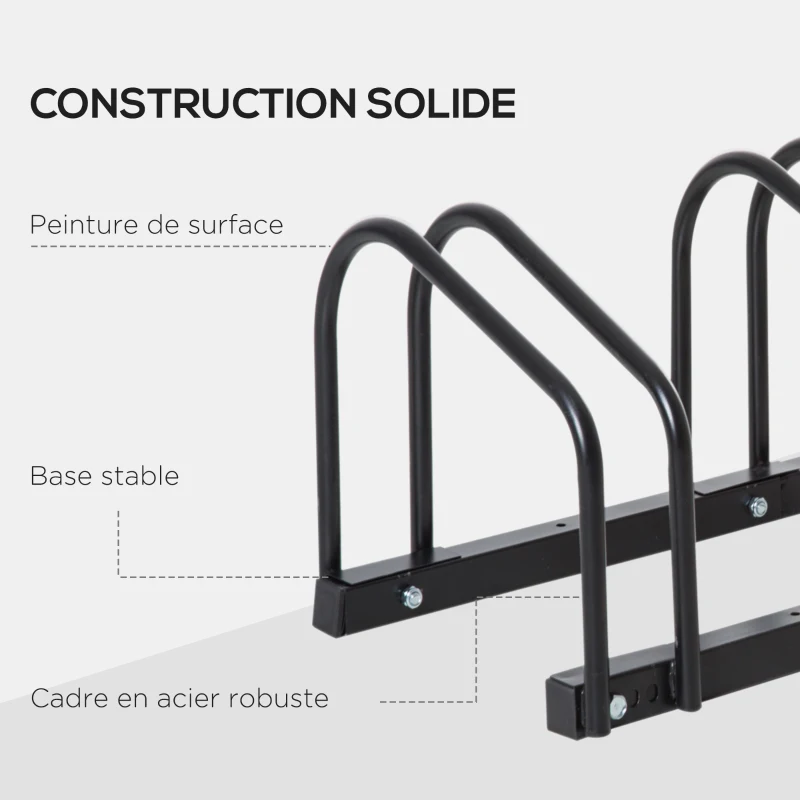 HOMCOM Râtelier 6 vélos range-vélos support de rangement pneu 65 mm sol ou mural pour VTT enfants BMX 179 x 33 x 27 cm acier noir