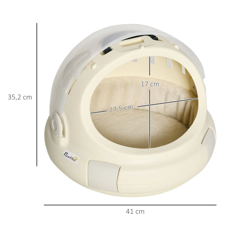 PawHut Caisse de transport niche pour chat maison pour chat portable panier lavable coussin amovible pour chat ou peitie chien nettoyage facile 41 x 41 x 35,2 cm beige