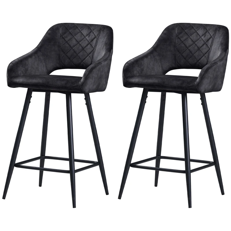 HOMCOM Set of Two Velvet-Feel Bar Stools - Grey