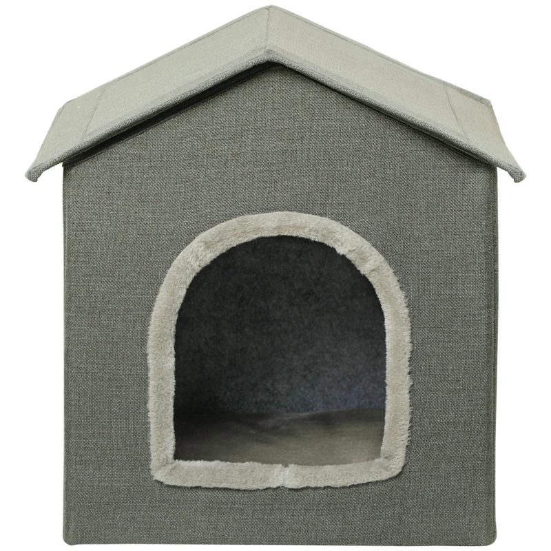 PawHut Casa para Gatos Cueva para Gatos con 2 Puertas y Cojín Lavable 39x43,5x40,5 cm Gris