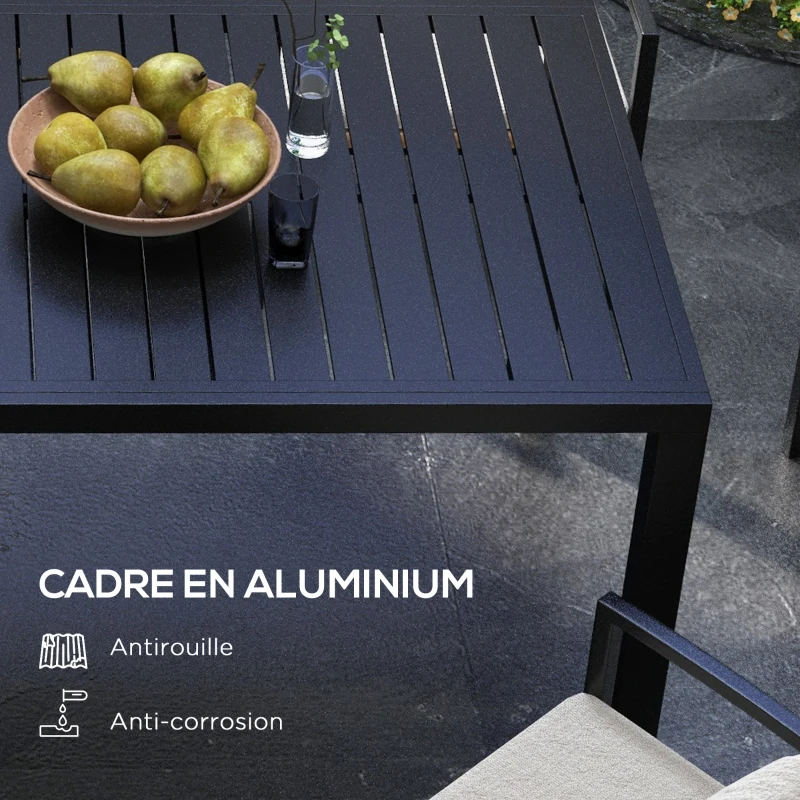 Outsunny Table de jardin extensible en aluminium rectangulaire 6 - 8 personnes, dim. 180/240L x 94l x 73H cm, noir