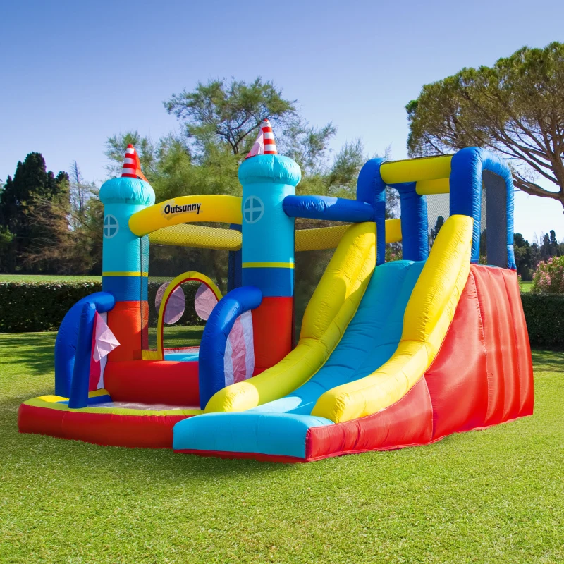 Outsunny Aufblasbare Hüpfburg mit Gebläse Wasserpark für Kinder aufblasbare Rutsche Indoor und Outdoor Kletterwand Trampolin mit Tragetasche für Kinder von 3 bis 8 Jahren 265 x 260 x 200 cm