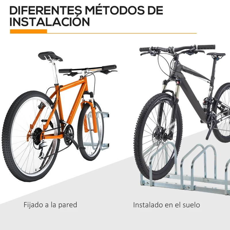 HOMCOM Aparcamiento para 5 Bicicletas Soporte de Acero para Aparcar Bicicletas en el Suelo Estacionamiento para Interior y Exterior 130x33x27 cm Negro