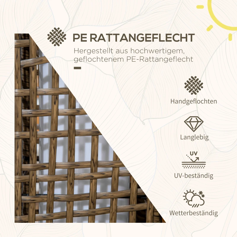 Outsunny Außenleuchte, Gartenlampe, Solarbetrieb, 8h Leuchtdauer, Einschaltautomatik, Rattanoptik, 15,5 x 15,5 x 46 cm
