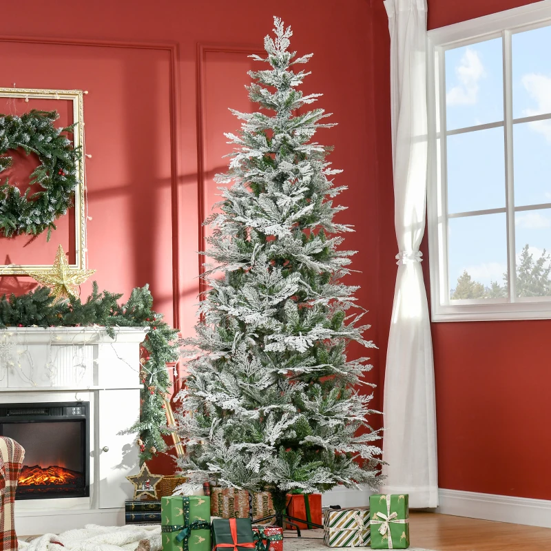 HOMCOM Sapin arbre de Noël artificiel 225 cm 880 branches enneigées+ support pied pliable vert