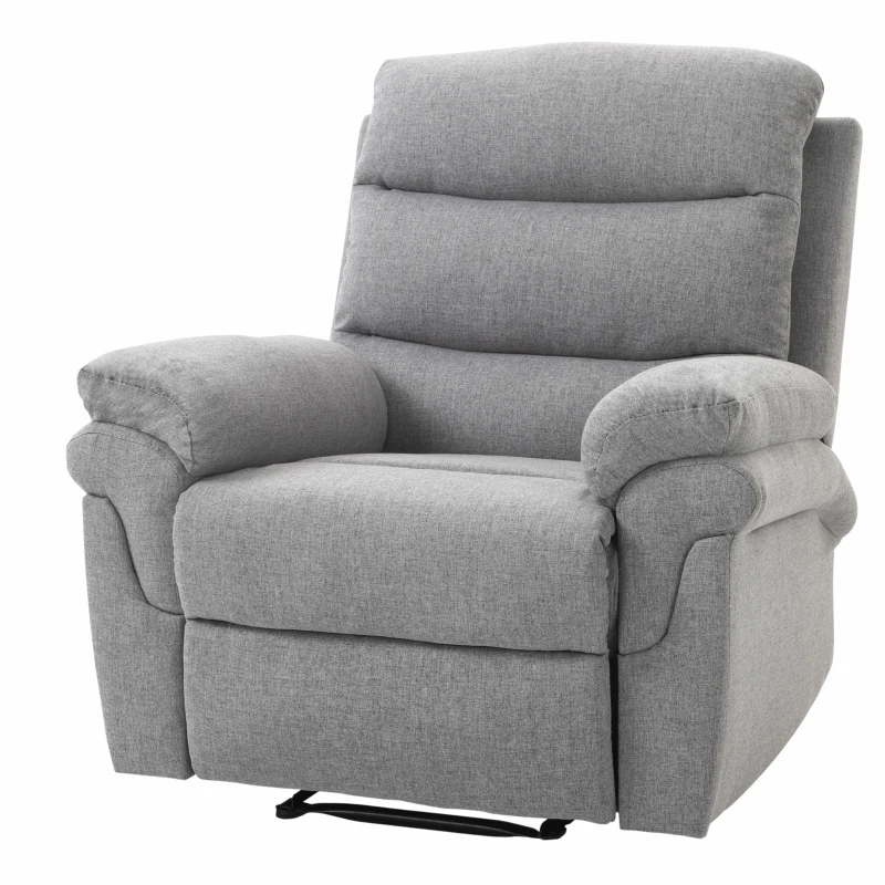 HOMCOM Fauteuil de Relaxation inclinable Manuel avec Repose-Pied Ajustable Tissu Polyester Aspect Lin Gris Clair chiné