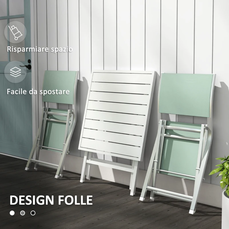 Outsunny Set da Giardino 3pz Pieghevoli in Alluminio con 2 Sedie 47x54x83 cm e Tavolo 70x70x72 cm, Verde