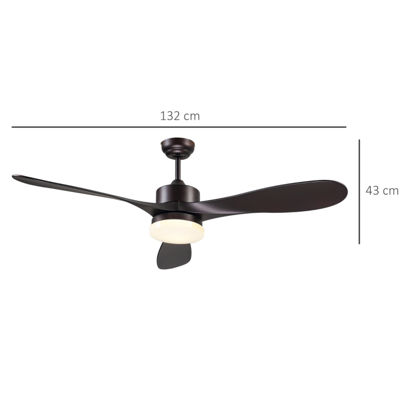 HOMCOM Reversible Indoor Ceiling Fan with Light, Modern Mount LED Lighting Fan with Remote Controller, for Bedroom, Living Room, Brown