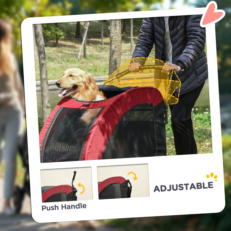 PawHut Dog Stroller 4 Wheels Pet Trolley Carrier Mesh Windows for Medium Large Dogs Traveling Red