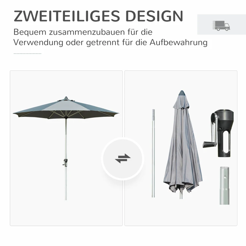 Outsunny 2,7 m Sonnenschirm Terrassenschirm Marktschirm 8 Rippen Gartenschirm mit Sonnenschutz Aluminum Polyester Dunkelgrau