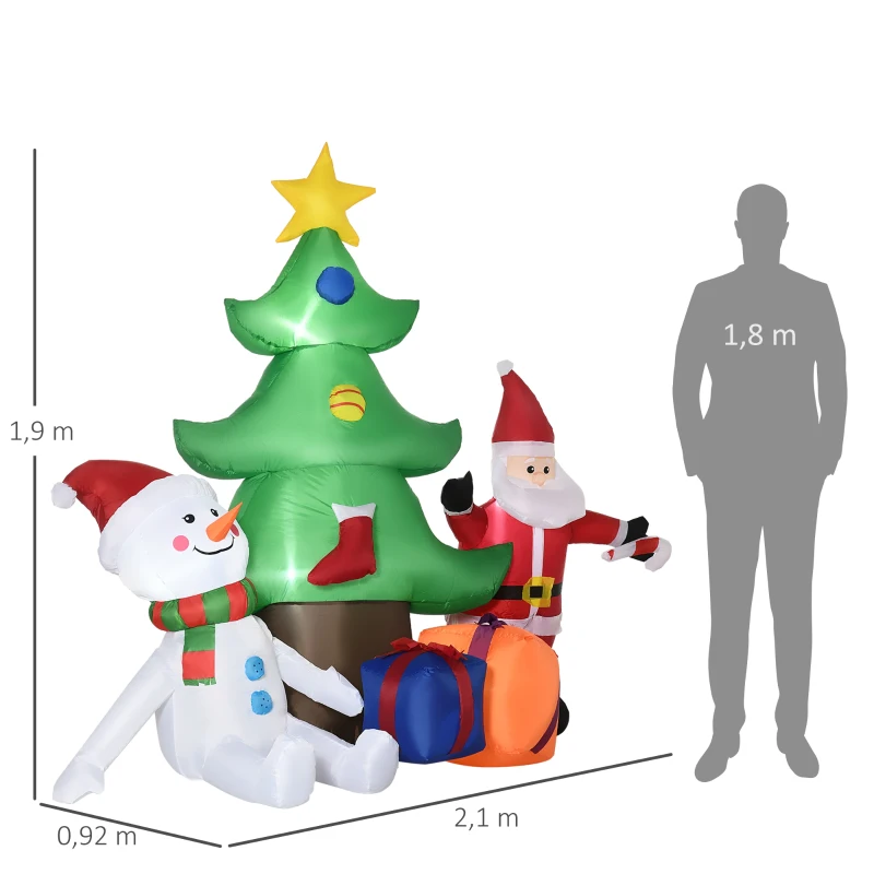 Outsunny Árbol de Navidad Inflable con Luces LED e Inflador Decoración de Interior y Exterior 210x92x190 cm Multicolor