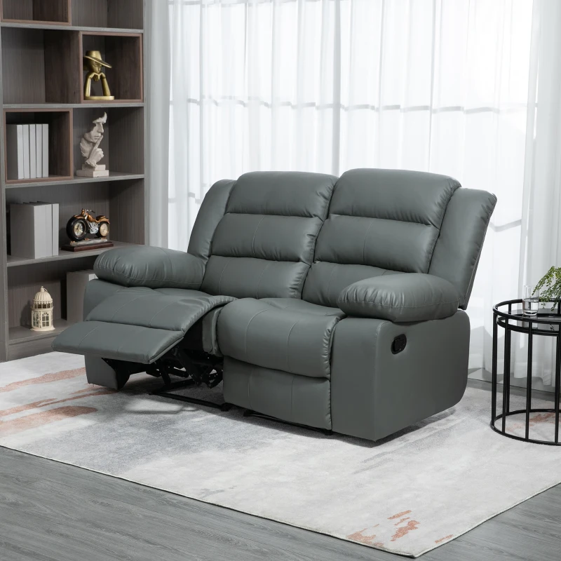 HOMCOM Divano 2 Posti Reclinabile e Imbottito con Schienale Diviso e Poggiapiedi, 168x98x102 cm, Grigio