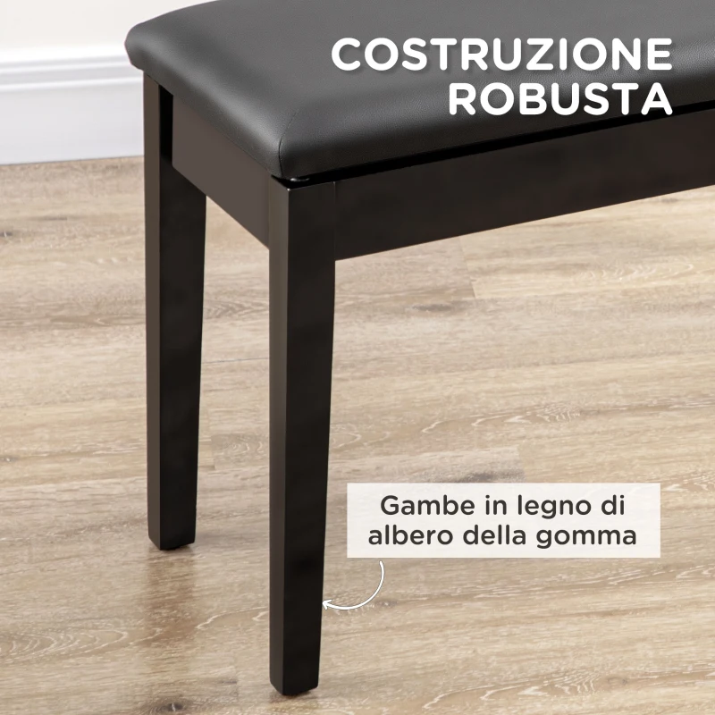 HOMCOM Sgabello per Pianoforte con Vano Contenitore in Legno e Finta Pelle PU, 75x35x49cm, Nero