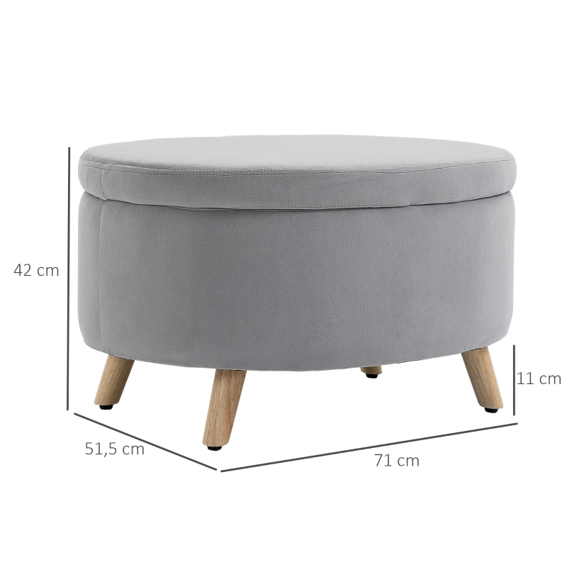 HOMCOM Sitzbank mit Stauraum, Hocker, ovale Form, Samtoptik, bis 120 kg, 71 x 51,5 x 42 cm, Hellgrau