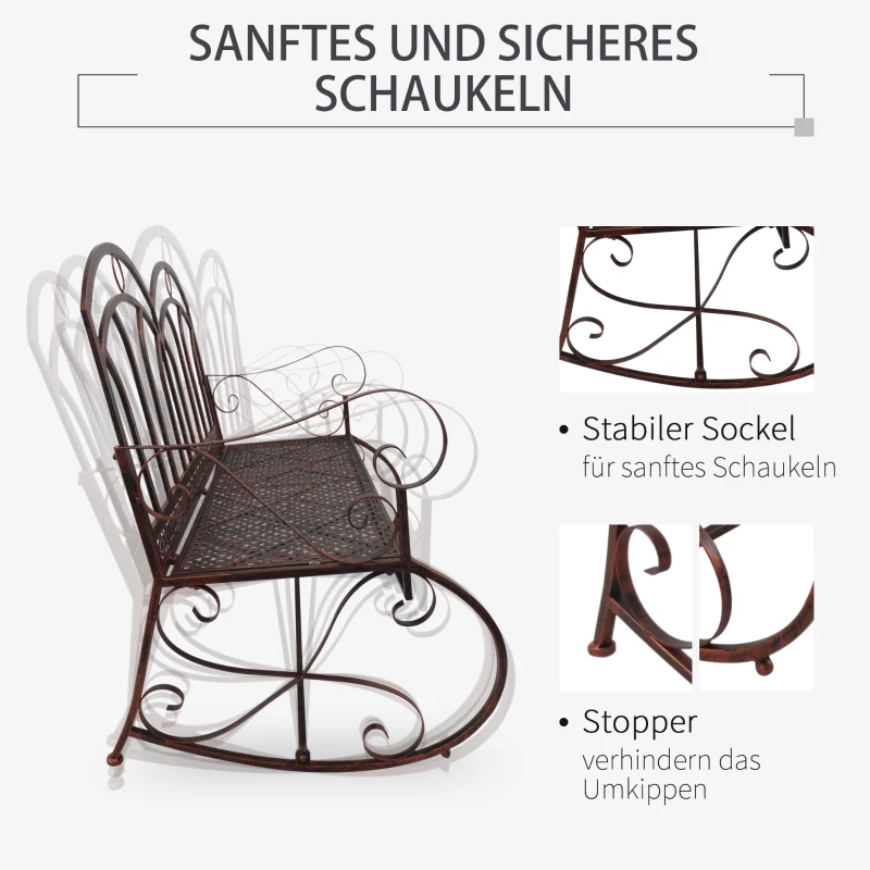 Outsunny Gartenbank Schaukelstuhl Parkbank Sitzbank Bank 2-Sitzer Metall (Modell3/ Bronze-Rot)