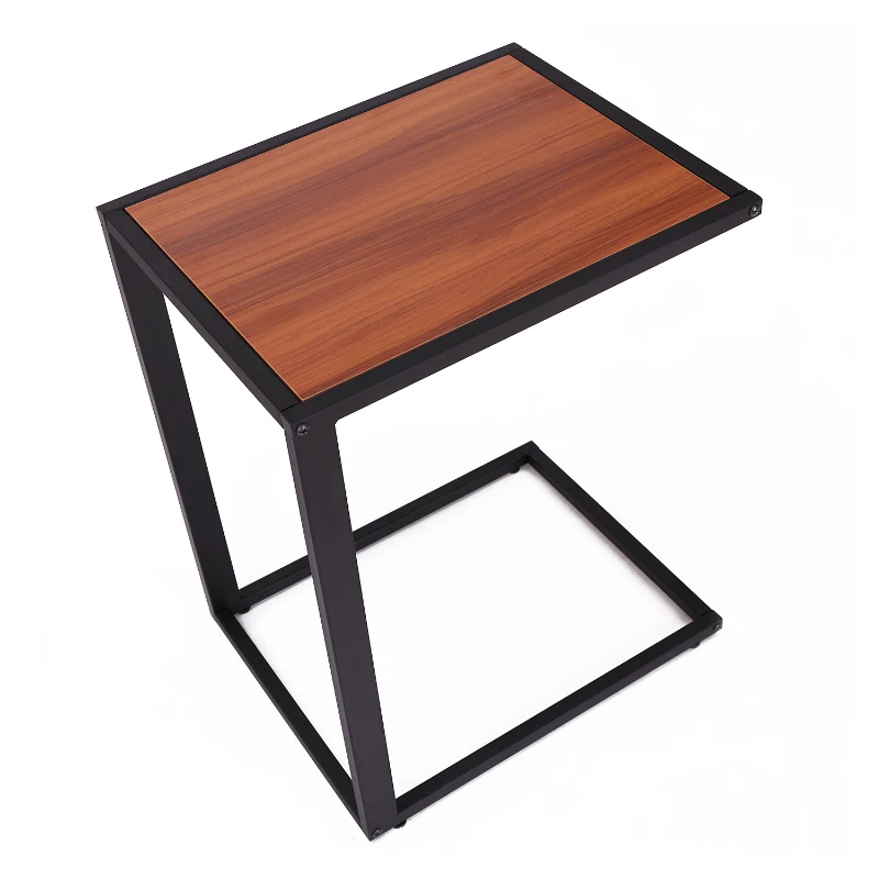 HOMCOM Mesita Auxiliar Pequeña Mesa para Sofá en Forma de C Estructura de Metal y Tablero de Madera MDF 40,6x50,8x64,2 cm Nogal